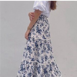 CUPCAKES & CASHMERE Linen Blend Floral Tiered Midi Maxi Skirt S
